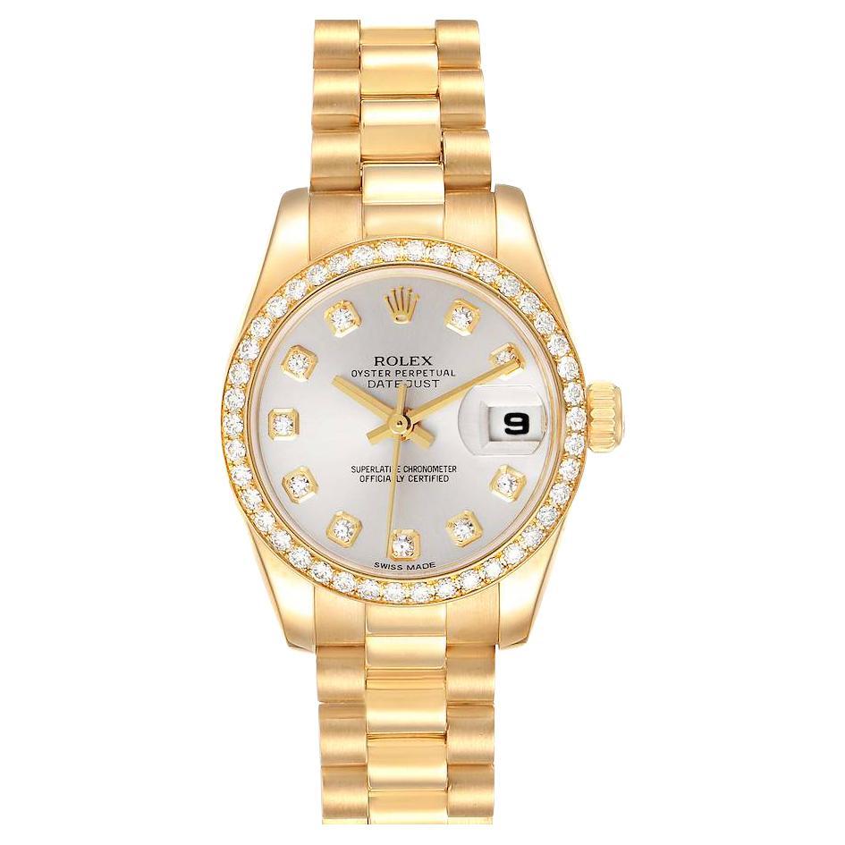 Rolex President Yellow Gold Silver Dial Diamond Ladies Watch 179138