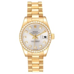 Rolex President Yellow Gold Silver Dial Diamond Ladies Watch 179138