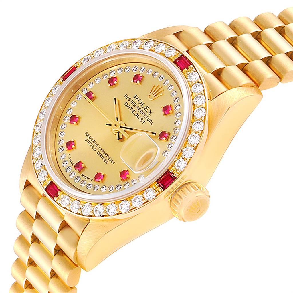 Rolex President Yellow Gold String Dial Diamond Ruby Ladies Watch 69068 For Sale 1