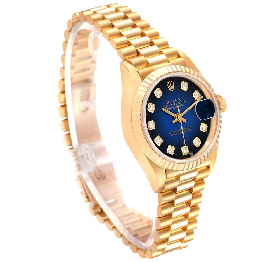 Rolex President Yellow Gold Vignette Diamond Dial Ladies Watch 69178 In Excellent Condition For Sale In Atlanta, GA