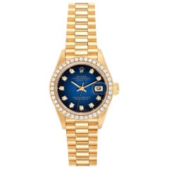 Rolex President Yellow Gold Vignette Diamond Ladies Watch 69138 Box Papers