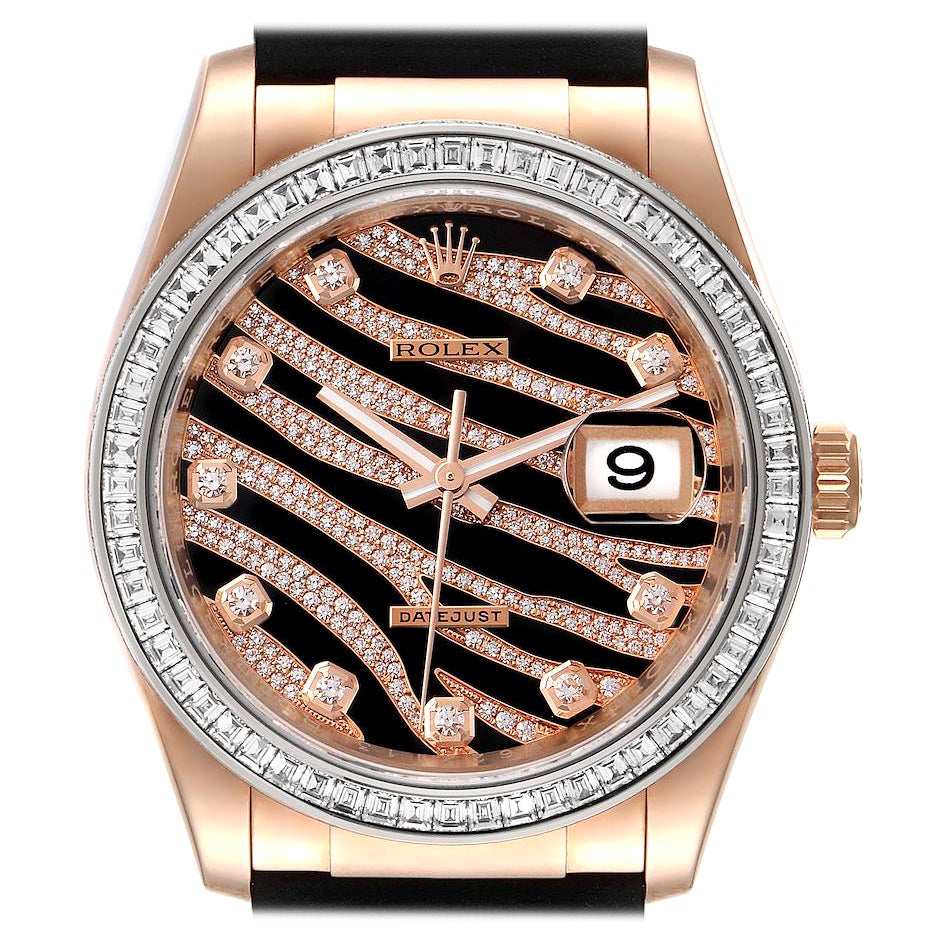Rolex Präsident Zebra Pave Diamant Zifferblatt Roségold Unisex-Uhr 116185 im Angebot