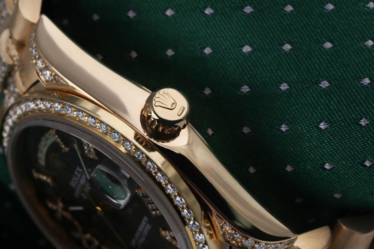 Rolex Montre présidentielle en or jaune avec cadran en diamants romains chocolats Excellent état - En vente à New York, NY