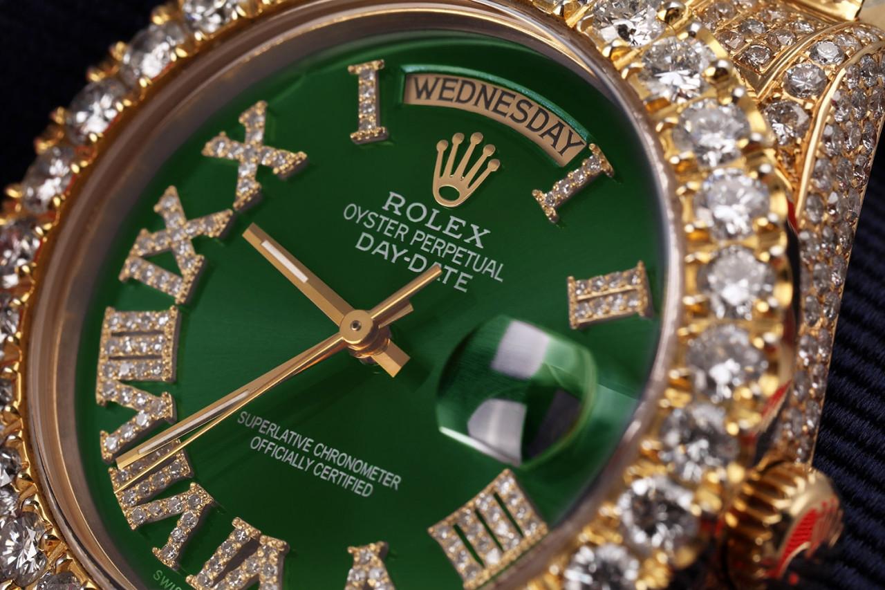 Montre Rolex Presidential 36 mm à cadran romain vert et diamant 18038