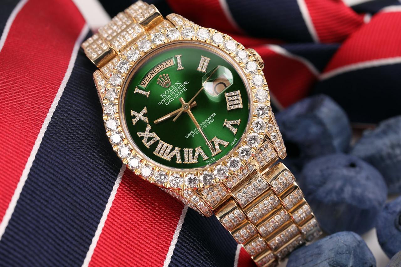 Men's Rolex Presidential Green Roman Dial Diamond Watch 18038 For Sale