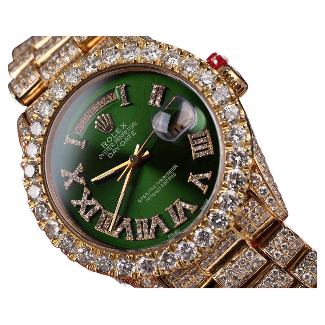 Rolex Montre présidentielle à cadran romain vert 18038 avec diamants, 36 mm