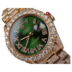 Used Rolex Presidential Green Roman Dial Diamond Watch 18038