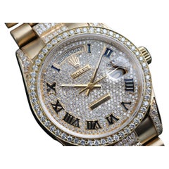 Rolex Presidential Roman Dial Pave Custom Diamond 18KT Yellow Gold Watch 18038