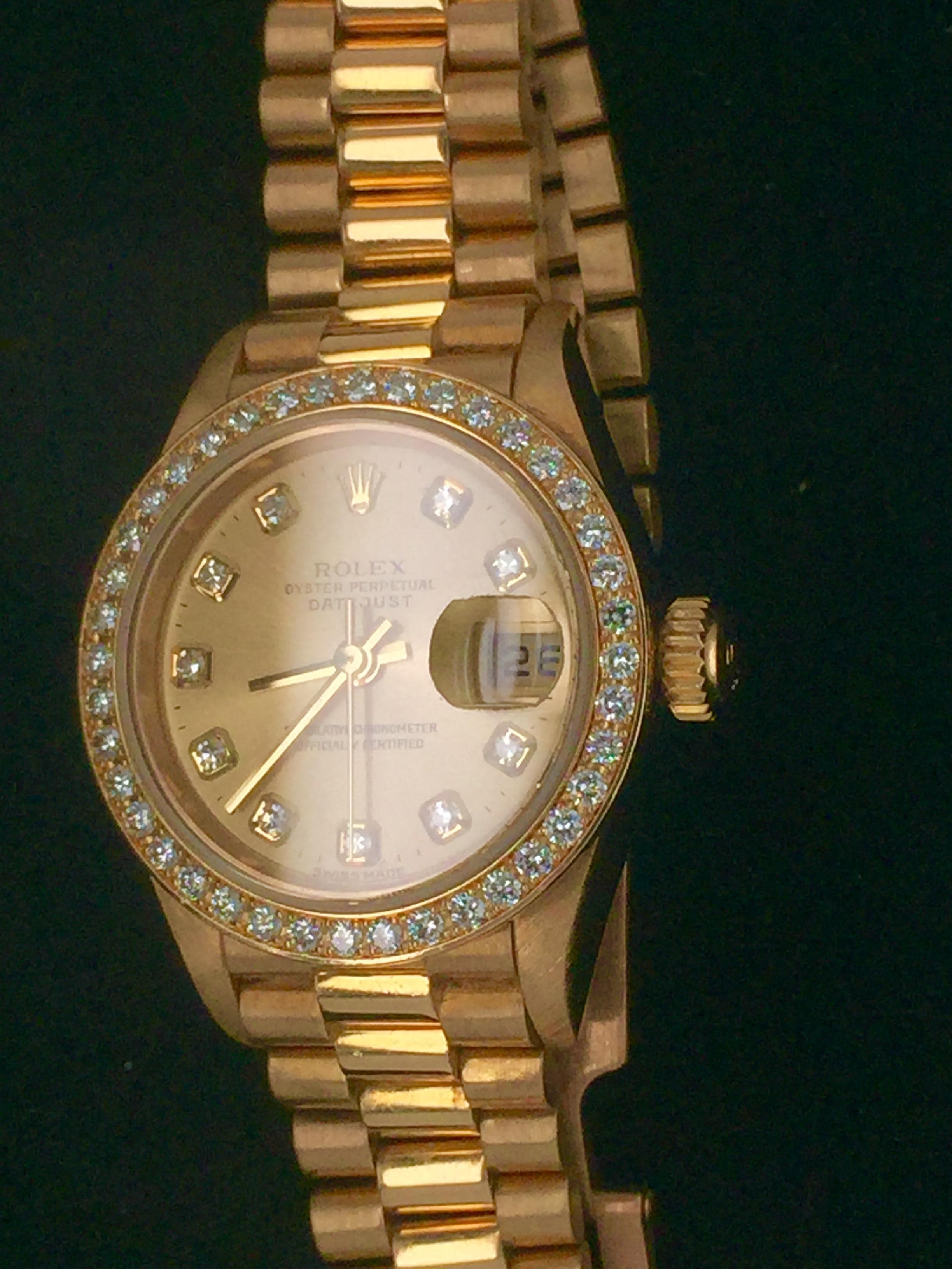 Contemporary Rolex Presidential Datejust 26 Yellow Gold Diamond Ladies Watch For Sale