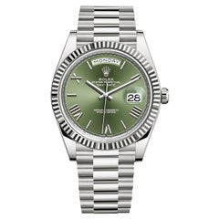 Used Rolex Presidential Day-Date 18k White Gold Green Olive Roman Dial 228239