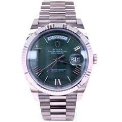 Rolex Presidential Day-Date 18k White Gold Green Olive Roman Dial 228239