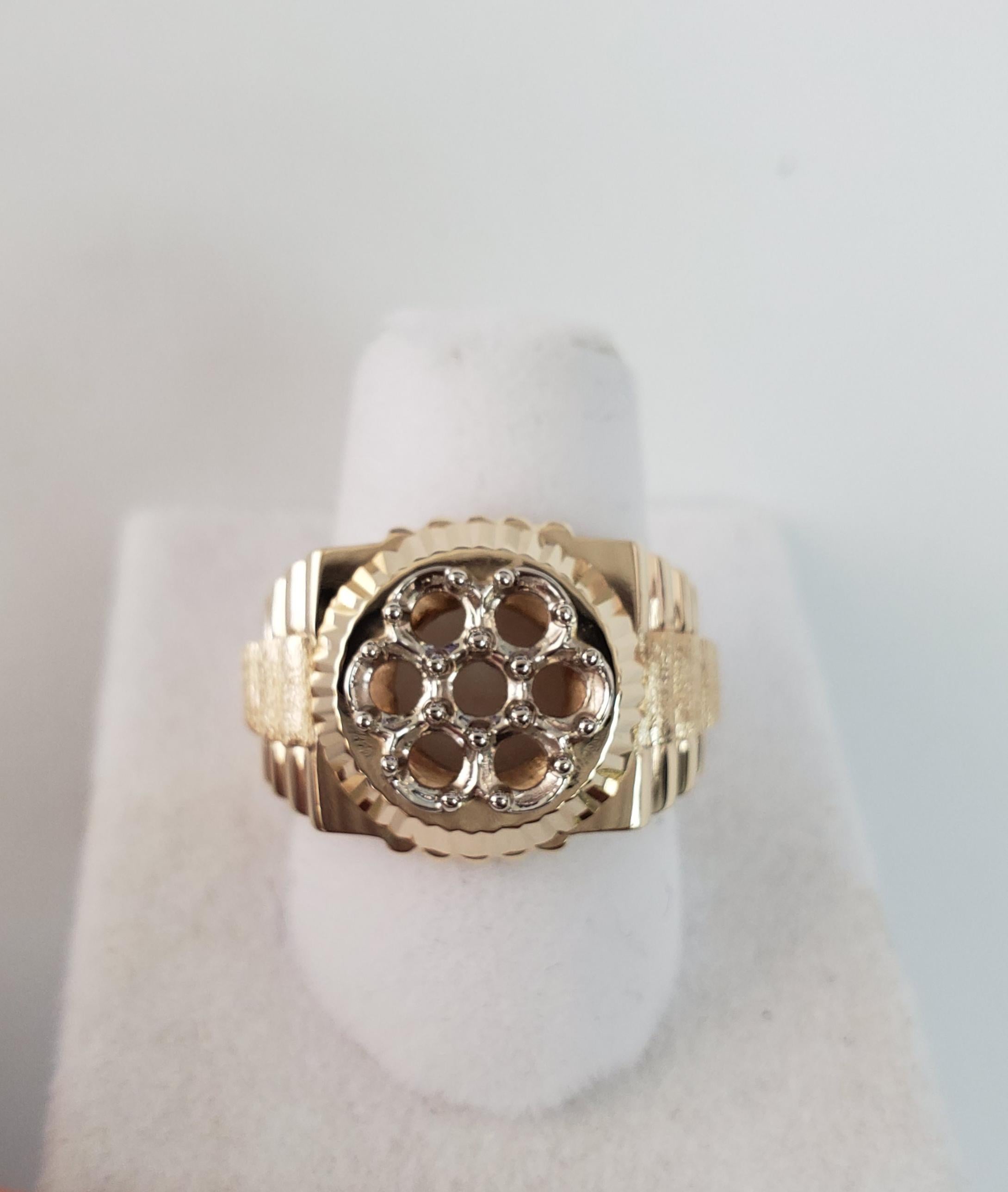 Round Cut Rolex Presidential Style Cluster Ring Bark Center & Polished Sides 1.00cttw For Sale