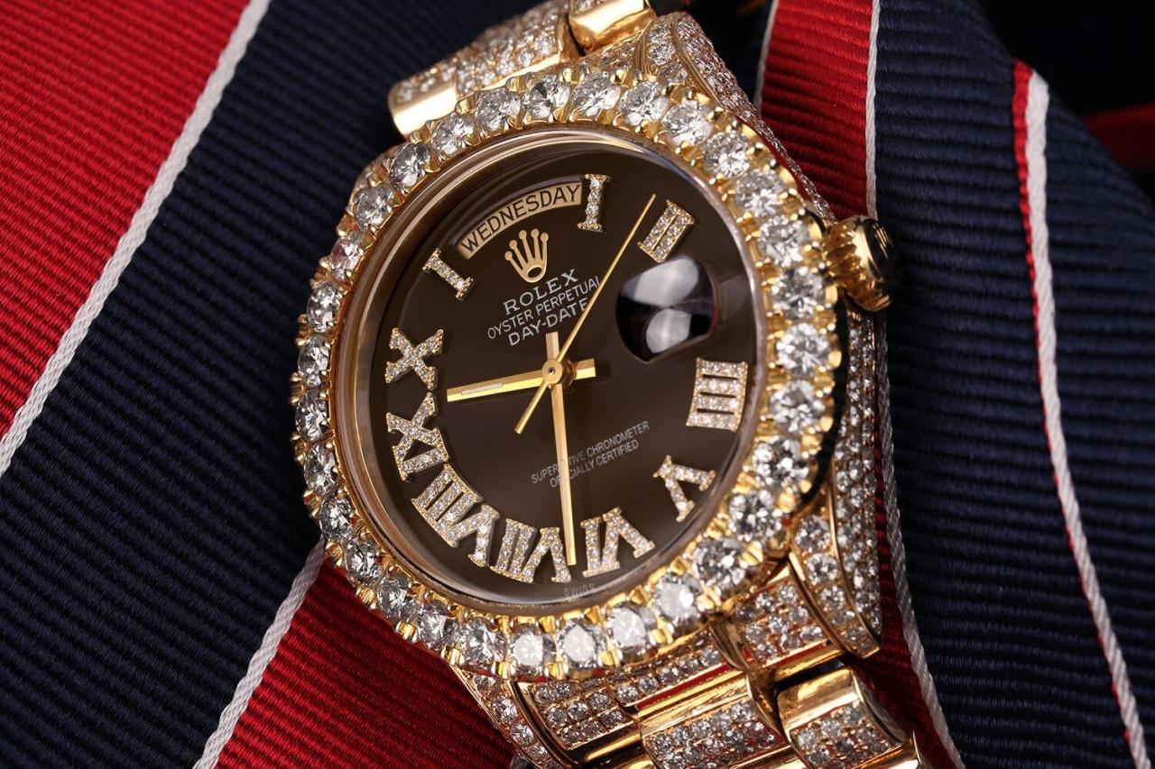 Rolex Presidential with Chocolate Roman Diamond Dial 18038 Natural Diamonds
