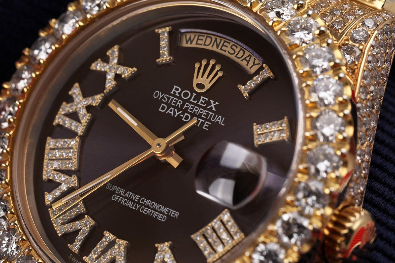 Taille ronde Rolex Montre Presidential Chocolate Roman Diamond Dial 18038 avec cadran en diamants naturels  en vente