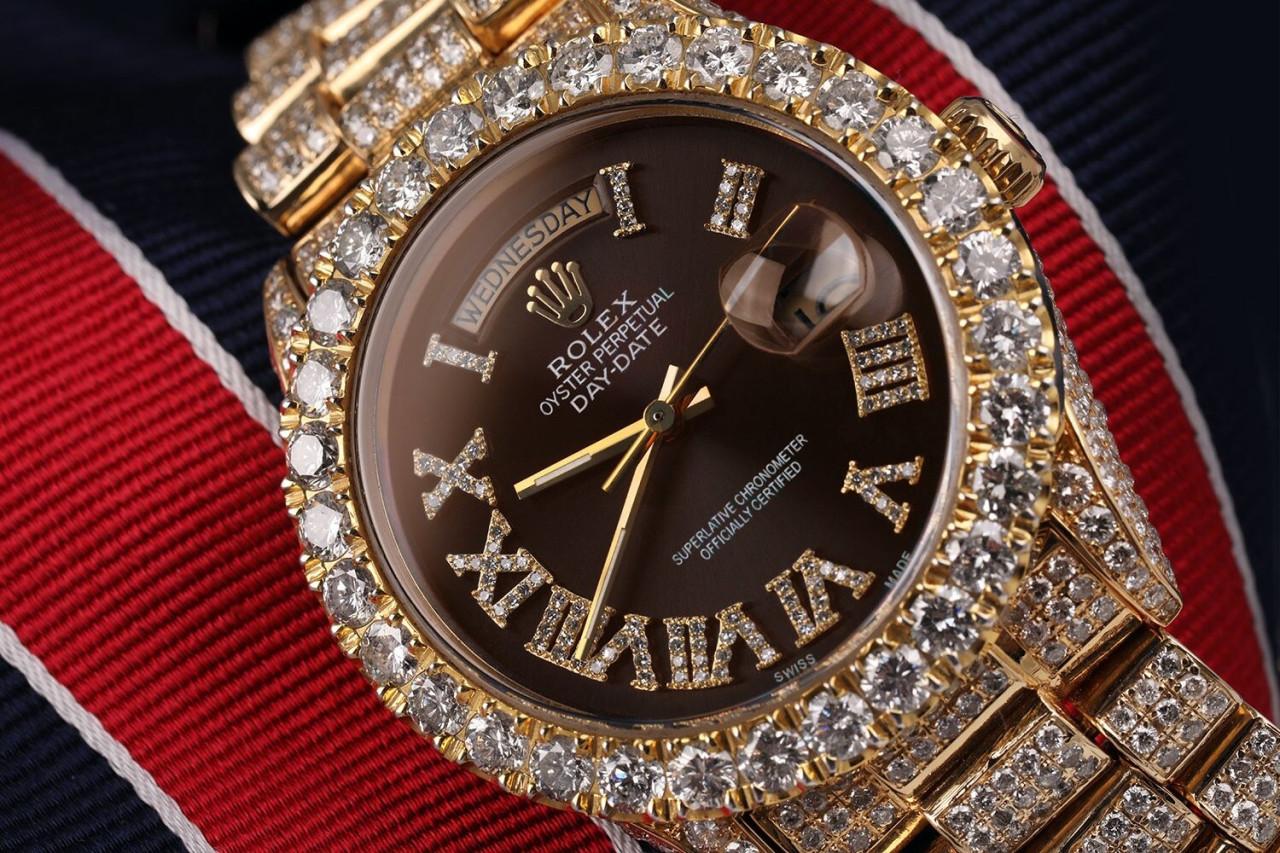 Rolex Montre Presidential Chocolate Roman Diamond Dial 18038 avec cadran en diamants naturels  Excellent état - En vente à New York, NY