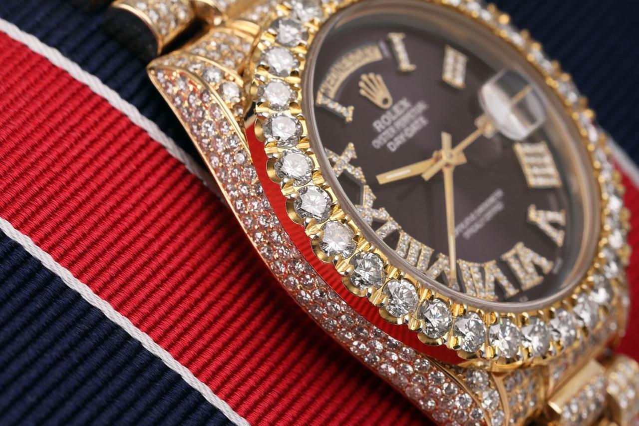 Rolex Montre Presidential Chocolate Roman Diamond Dial 18038 avec cadran en diamants naturels  en vente 1