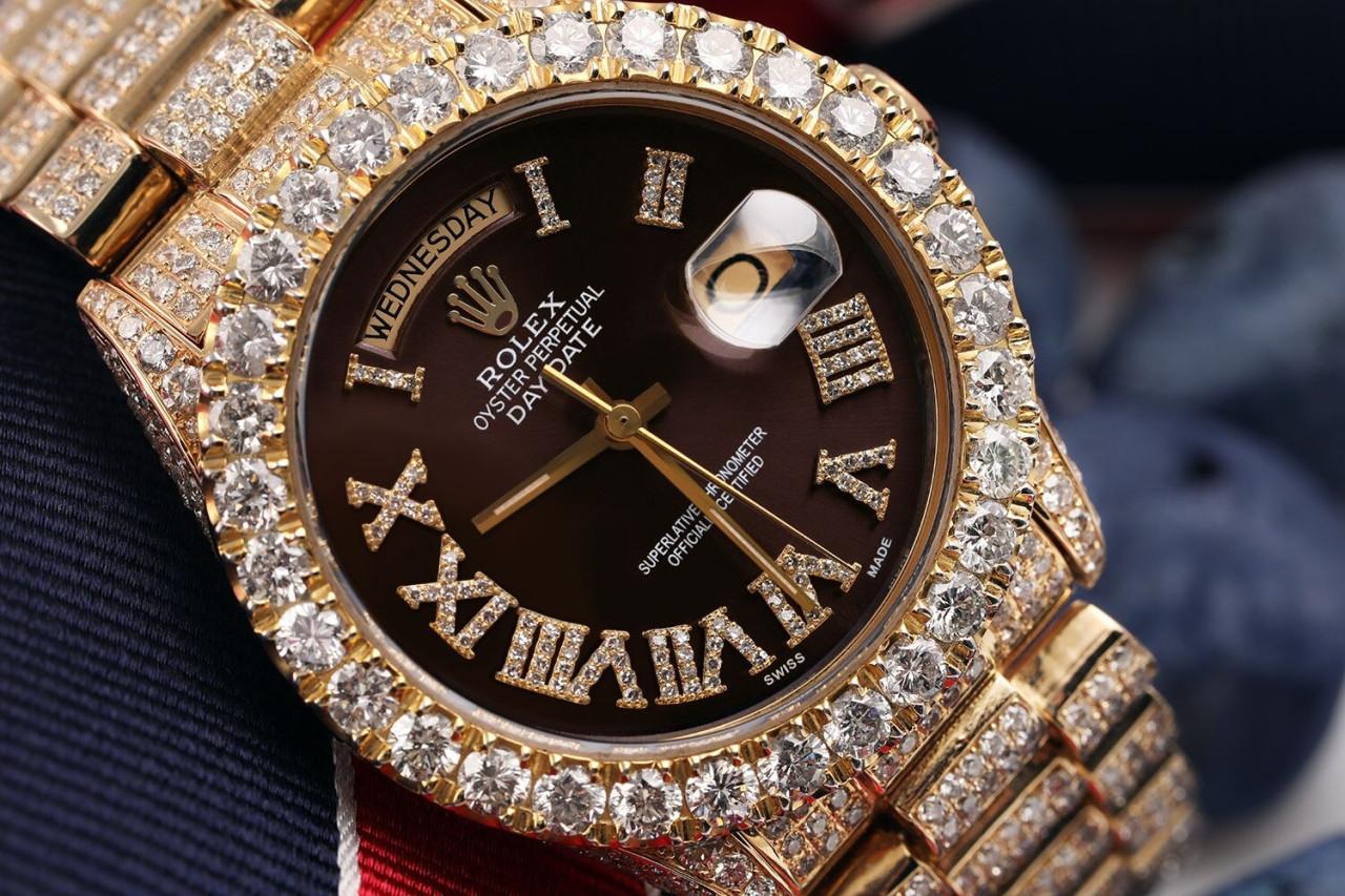 Men's Rolex Presidential Chocolate Roman Diamond Dial Natural Diamonds Watch 18038  For Sale