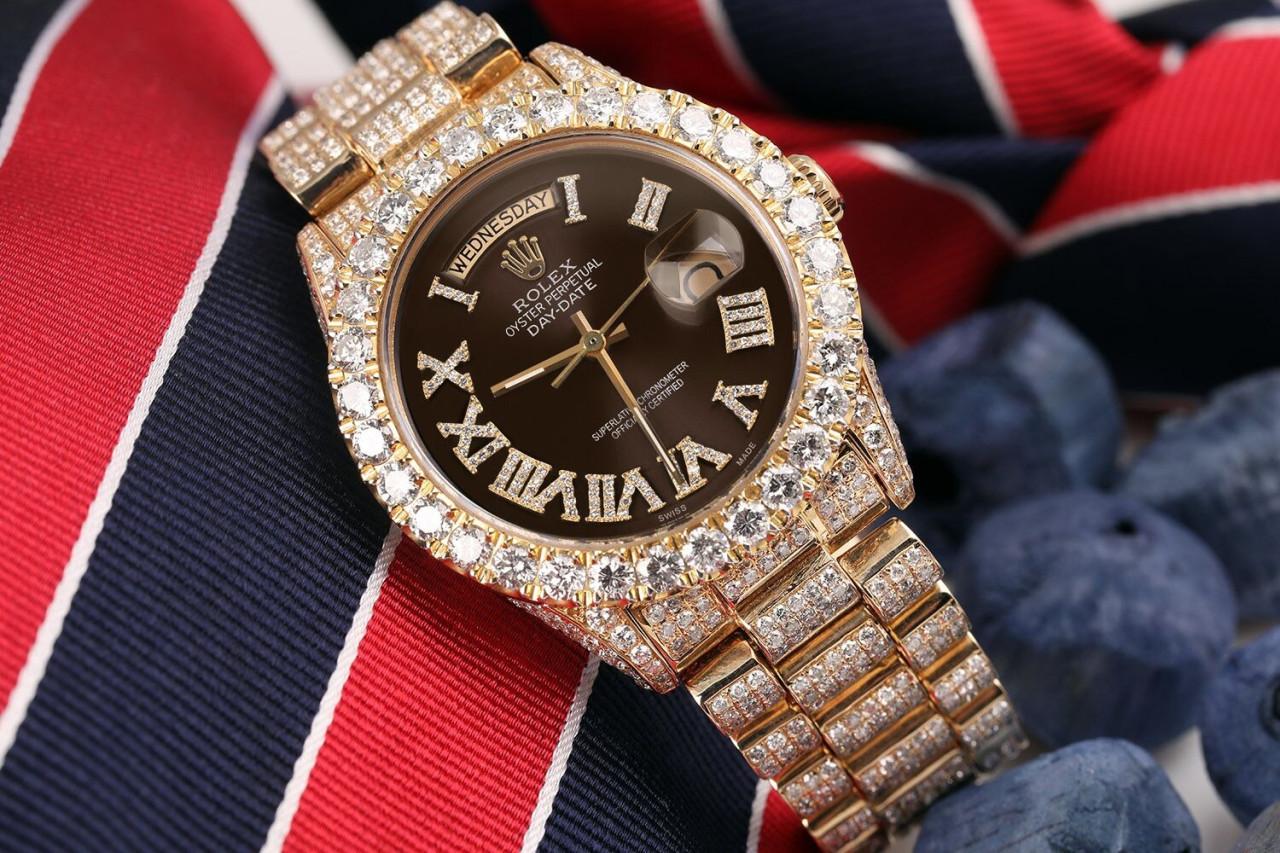 Rolex Montre Presidential Chocolate Roman Diamond Dial 18038 avec cadran en diamants naturels  en vente 4