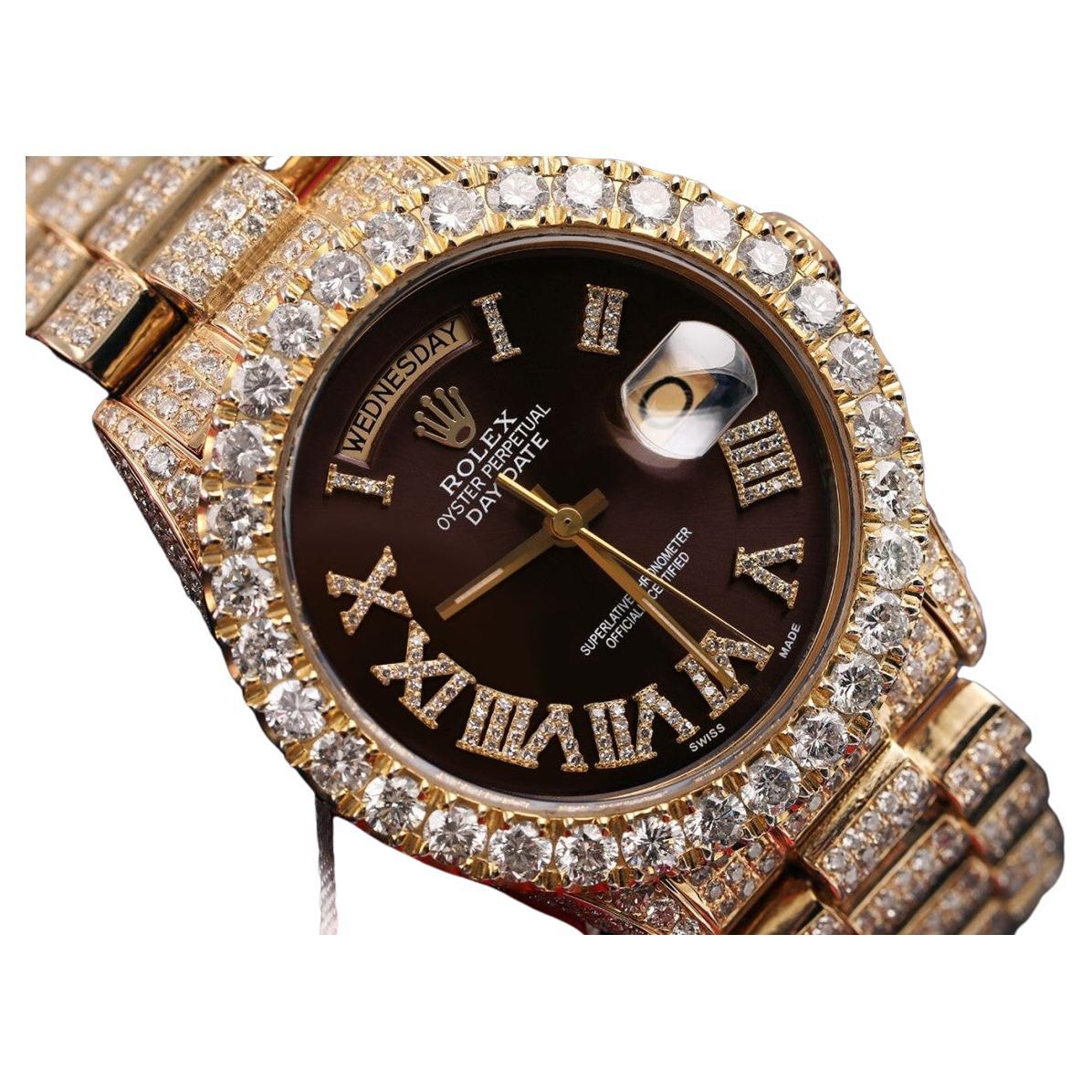 Rolex Presidential Chocolate Roman Diamond Dial Natural Diamonds Watch 18038  For Sale