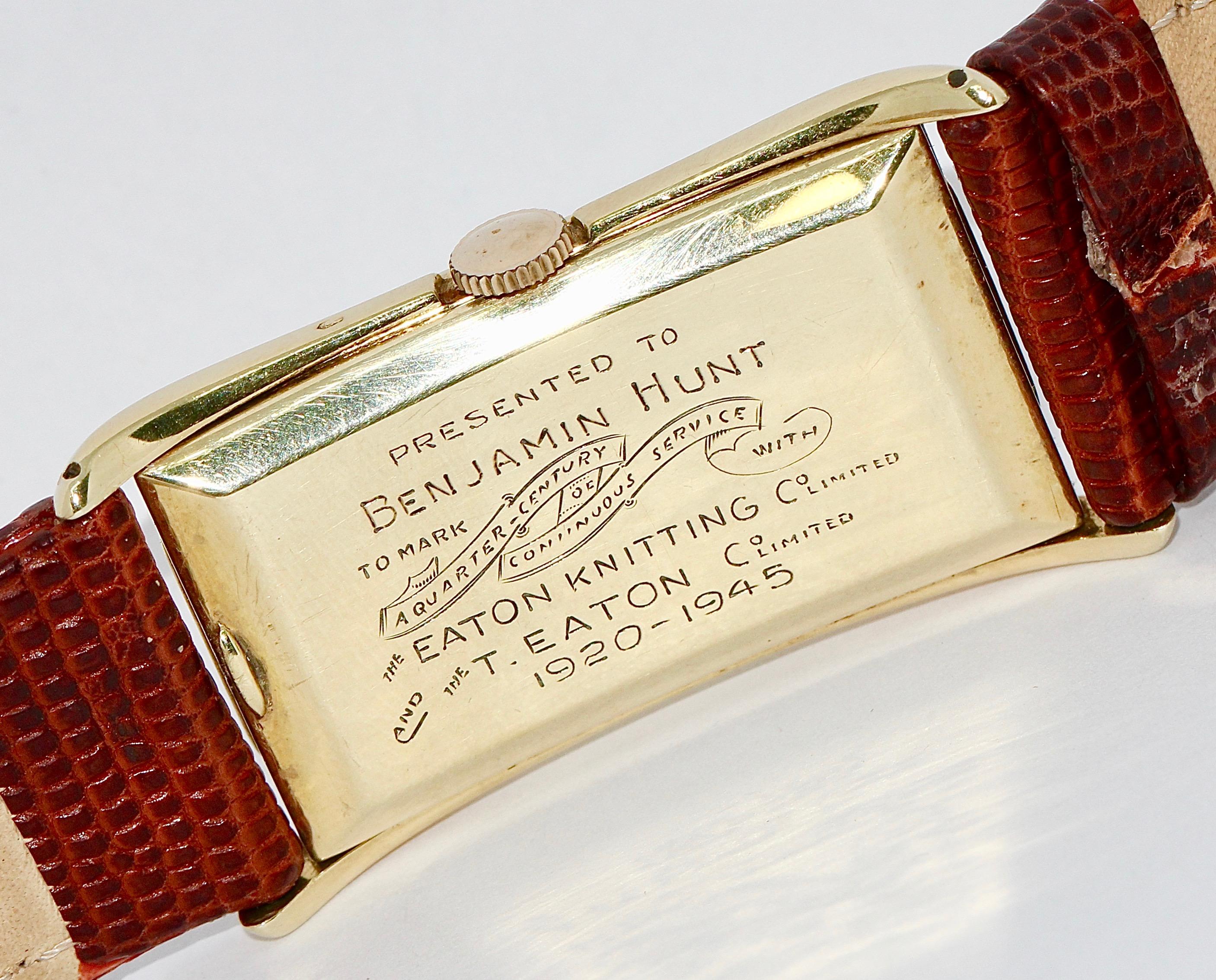 Rolex Prince 1/4 Quarter Century Club Eaton 1490 Vintage Watch 14 Karat Gold In Good Condition In Berlin, DE