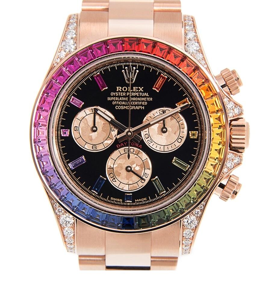 Women's or Men's Rolex Rainbow Sapphire Daytona Chronograph Diamond Black Dial 116595 RBOW-0001