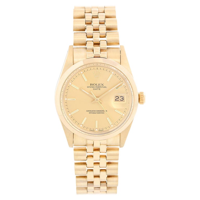 Rolex Rare 1980s 14 Karat Gold Date Men's Watch Quickset 15007 at 1stDibs