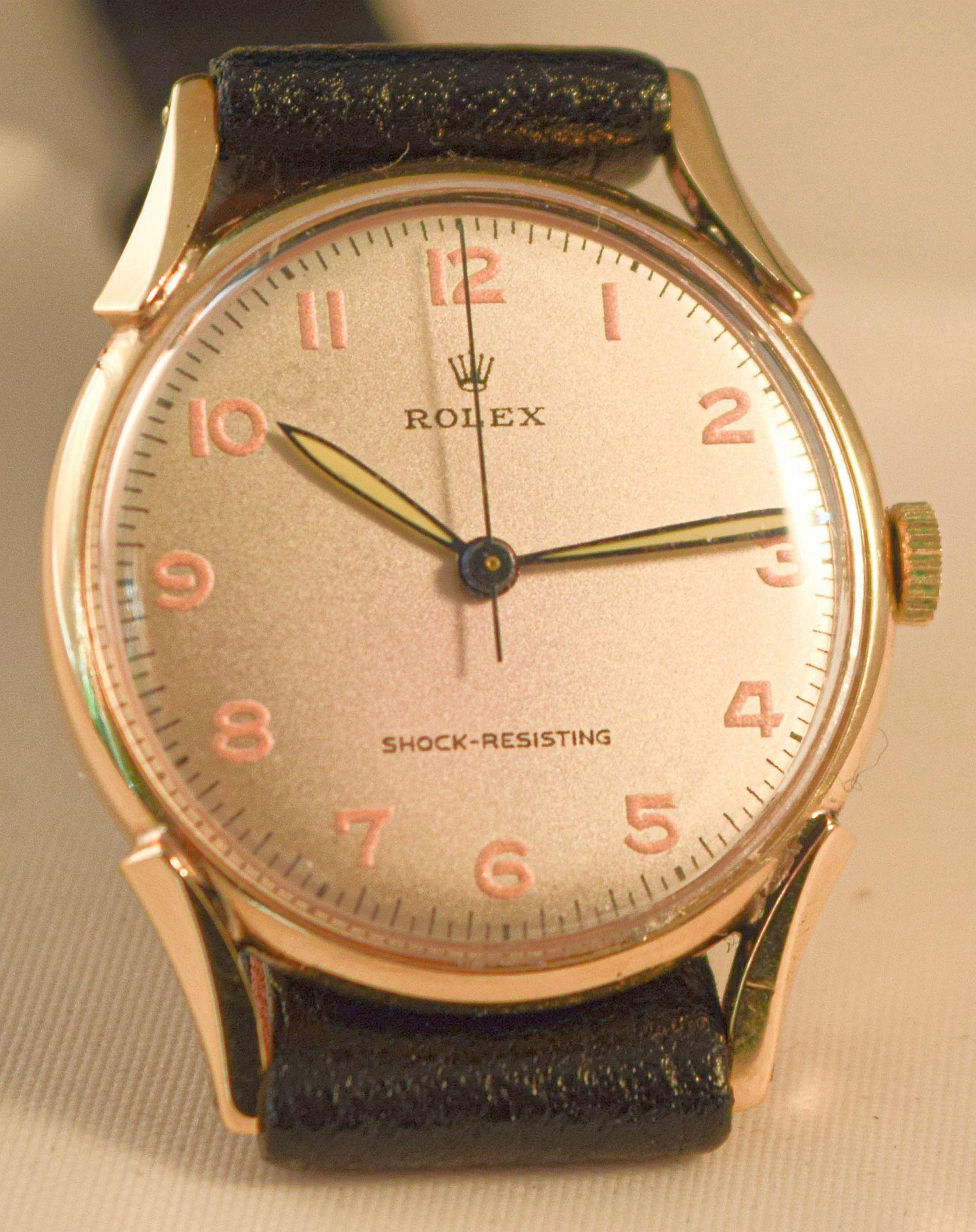 Rolex Rare and Attractive 1940's solid gold cased  watch stylish unusual lugs For Sale 1