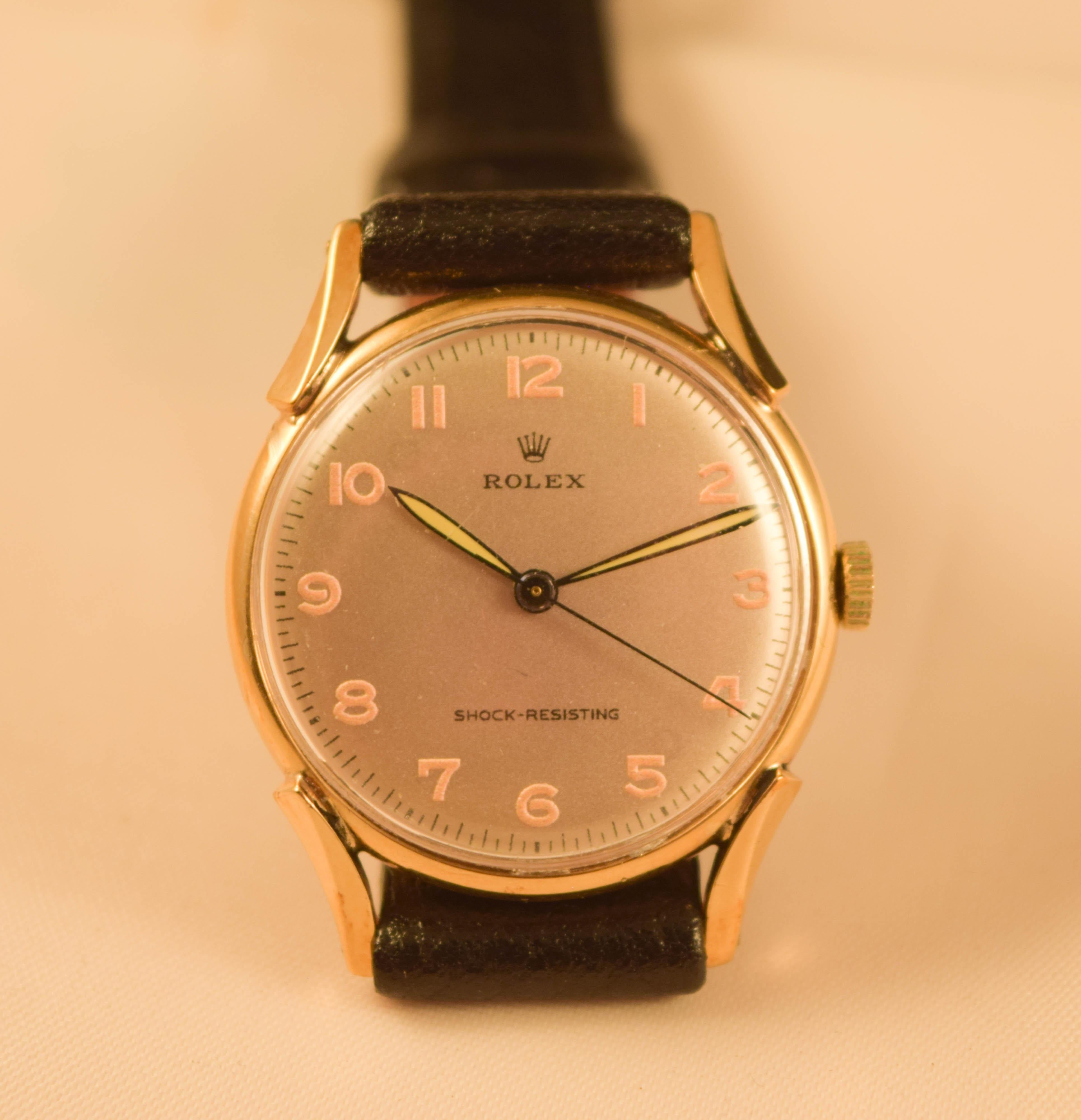 Rolex Rare and Attractive 1940's solid gold cased  watch stylish unusual lugs For Sale 13