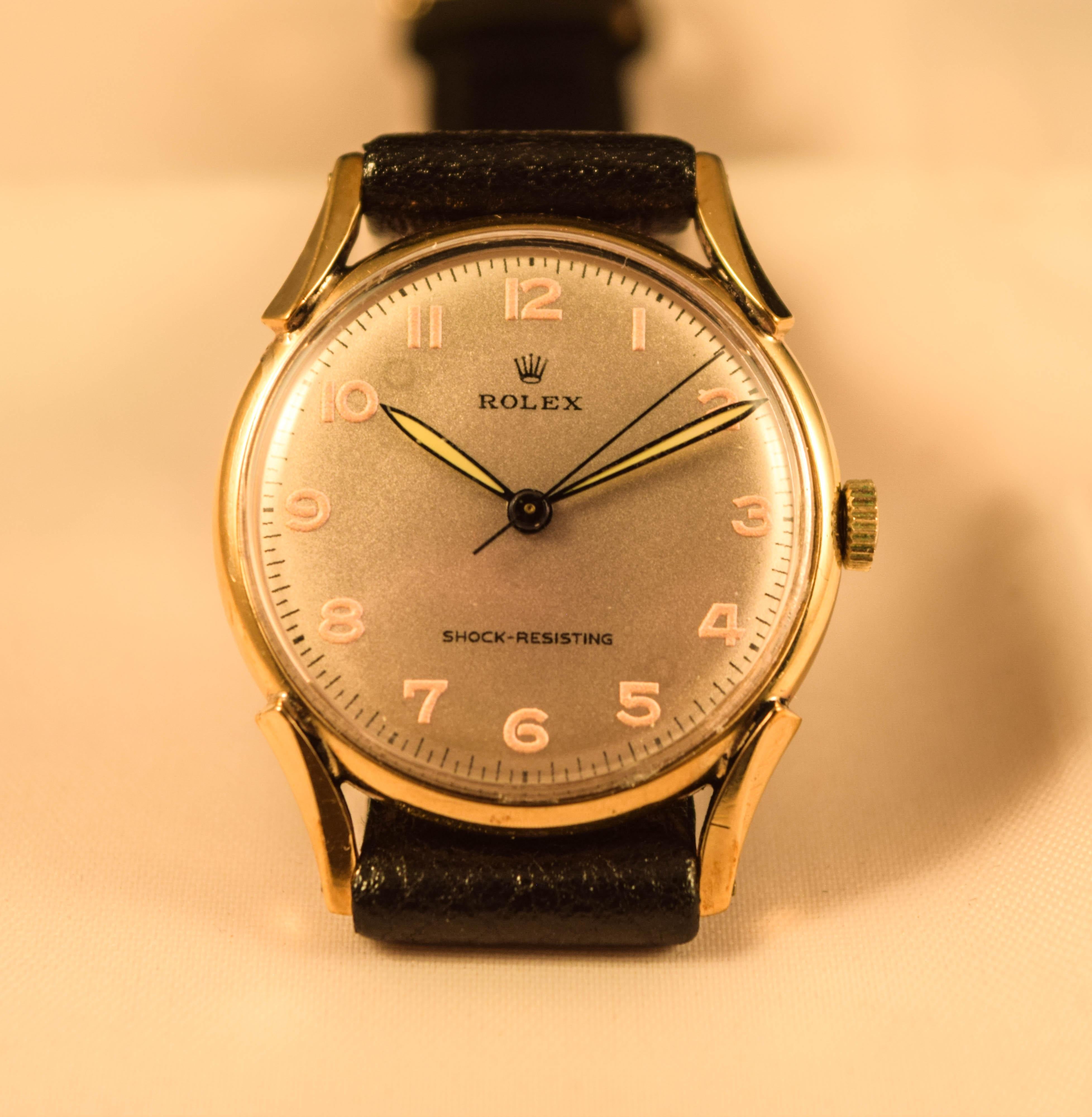 Rolex Rare and Attractive 1940's solid gold cased  watch stylish unusual lugs For Sale 14