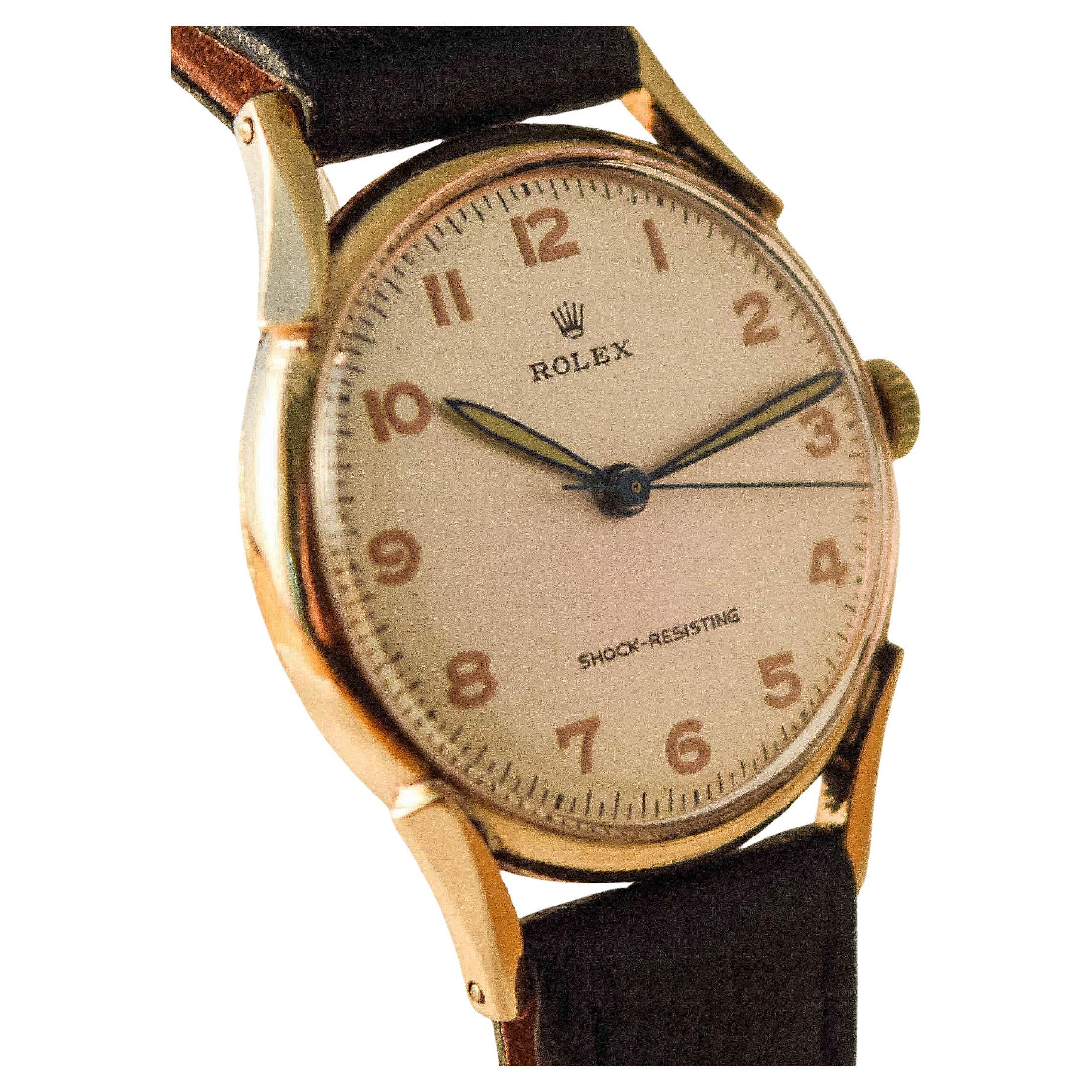 Rolex Rare and Attractive 1940's solid gold cased  watch stylish unusual lugs For Sale 6