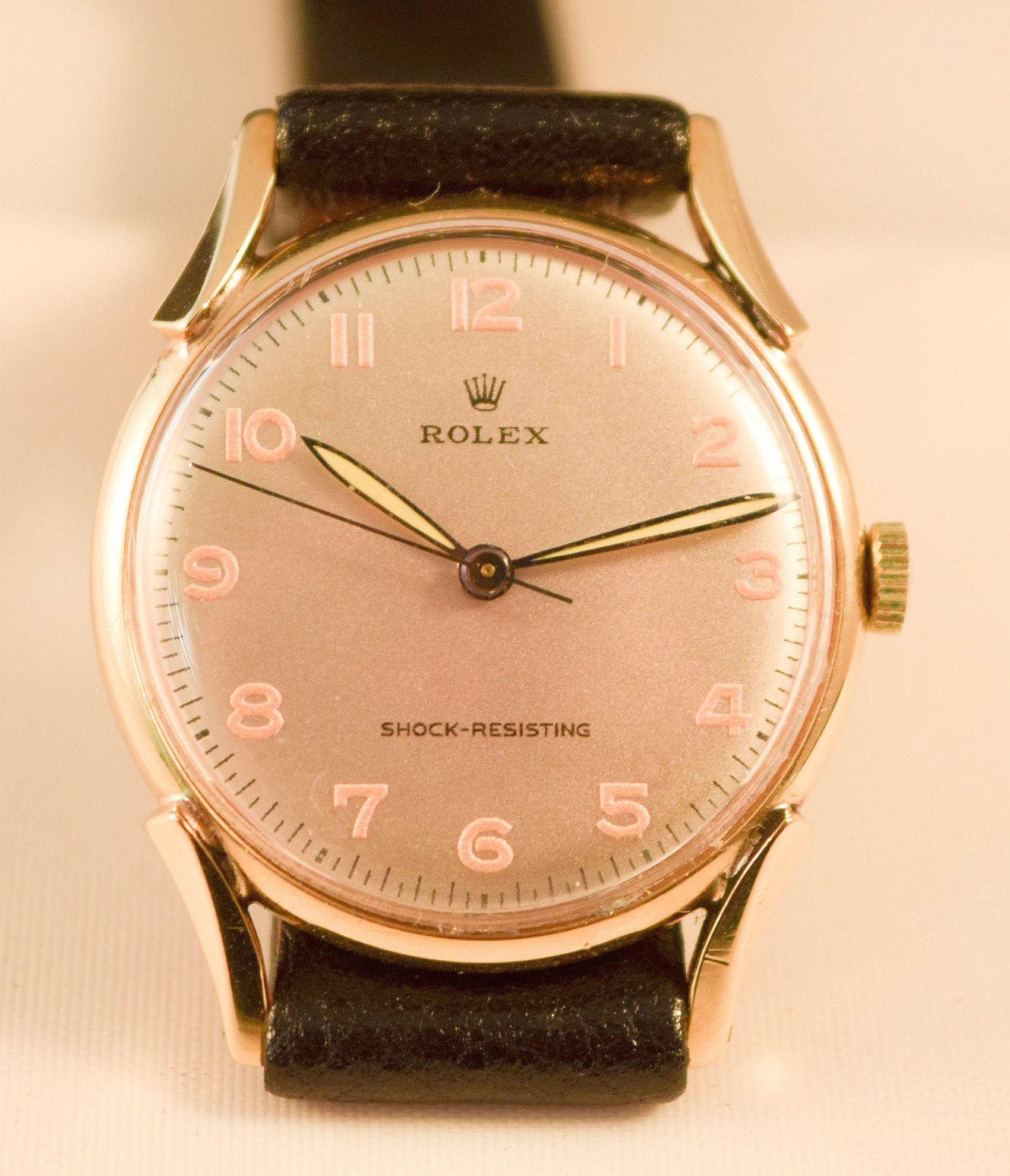 Rolex Rare and Attractive 1940's solid gold cased  watch stylish unusual lugs For Sale 7