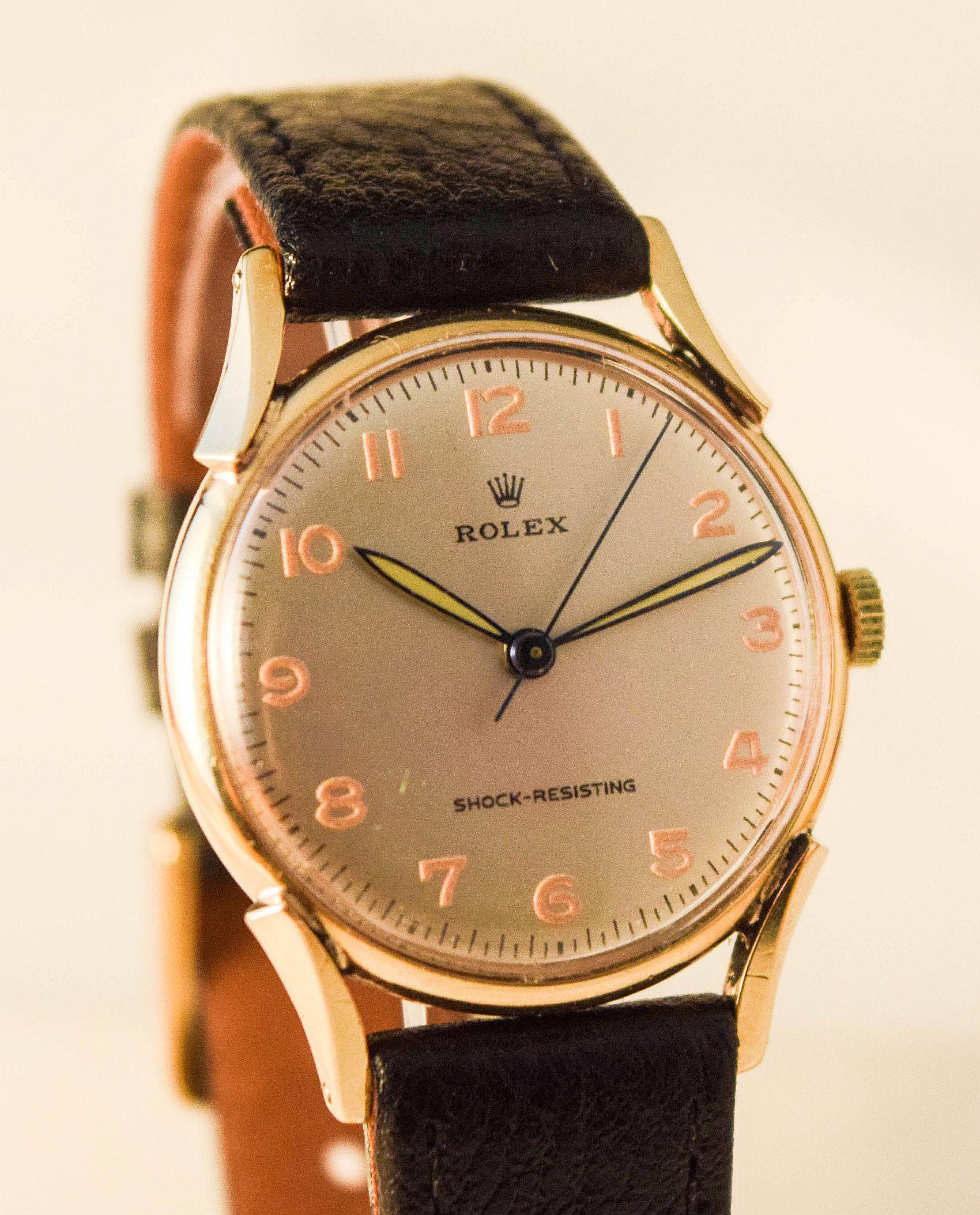 Rolex Rare and Attractive 1940's solid gold cased  watch stylish unusual lugs For Sale 9