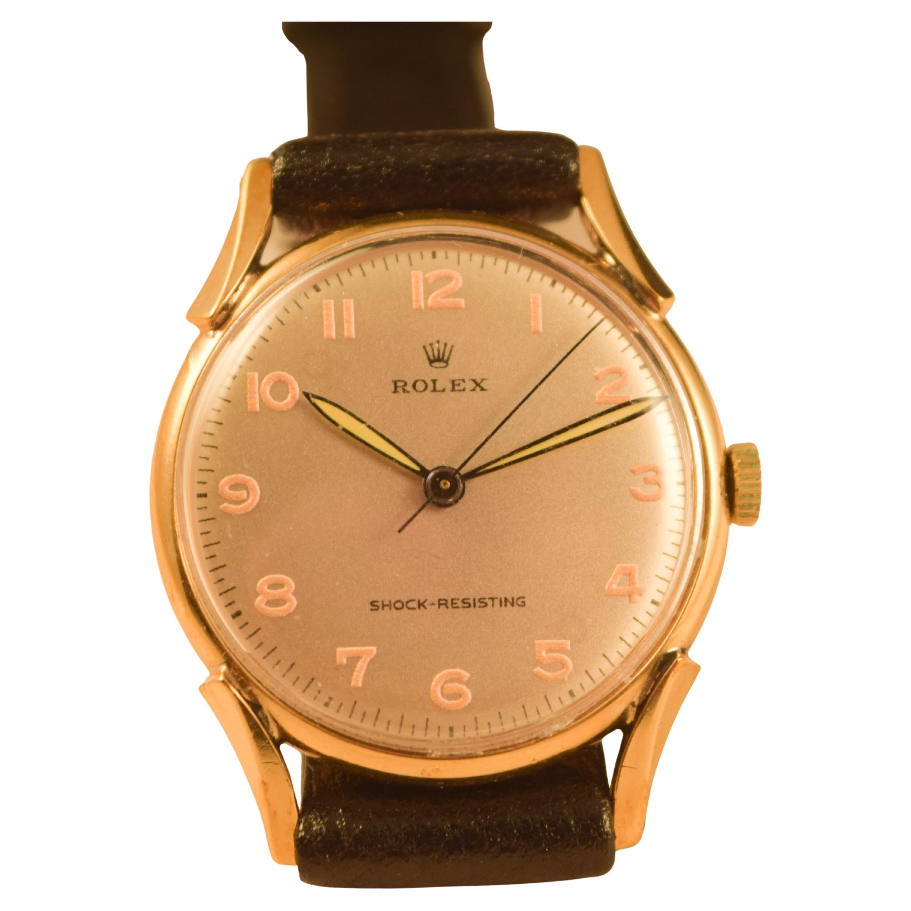 Rolex Rare and Attractive 1940's solid gold cased  watch stylish unusual lugs For Sale 4