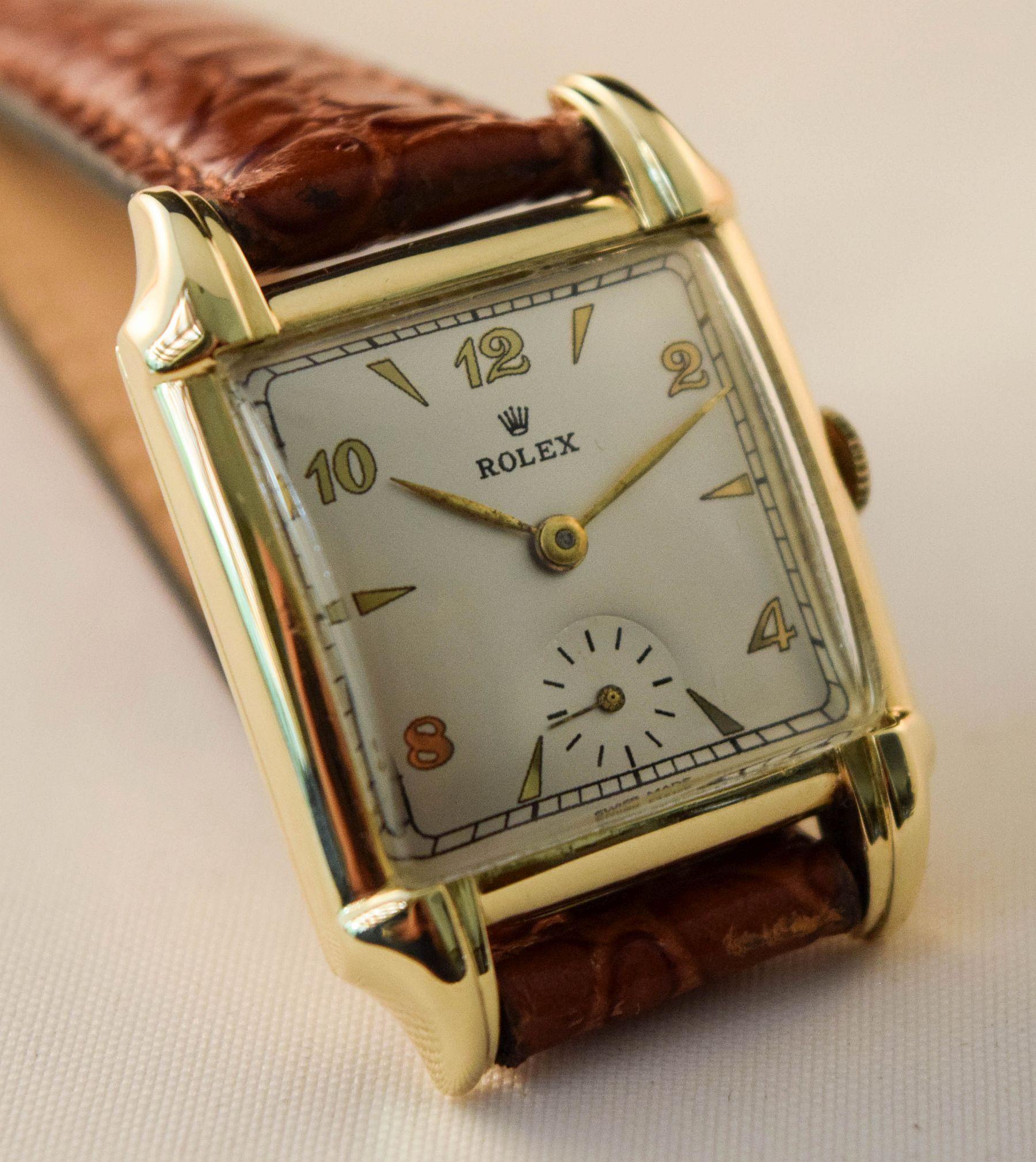 Rolex caja de oro macizo extremadamente rara y atractiva con asas inusuales
Precioso Rolex  sólido  caja de oro.
Tetones inusuales .
La esfera tiene un bonito  números y marcadores dorados.
La esfera está firmada Rolex con una corona.
Sub segundos a