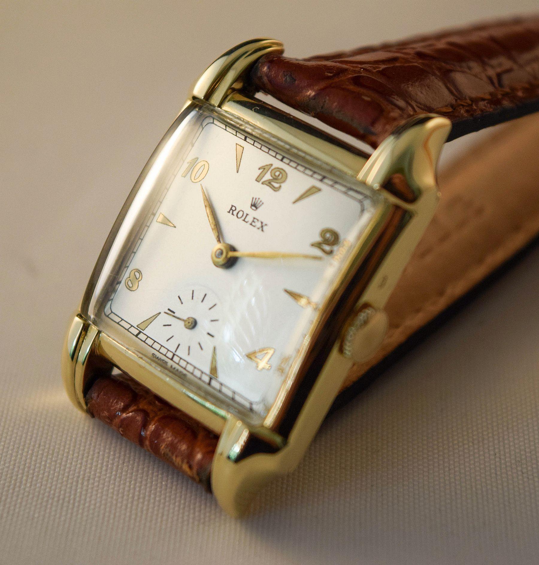 Rolex  rara y atractiva caja de oro macizo con inusuales asas Art Decó en venta