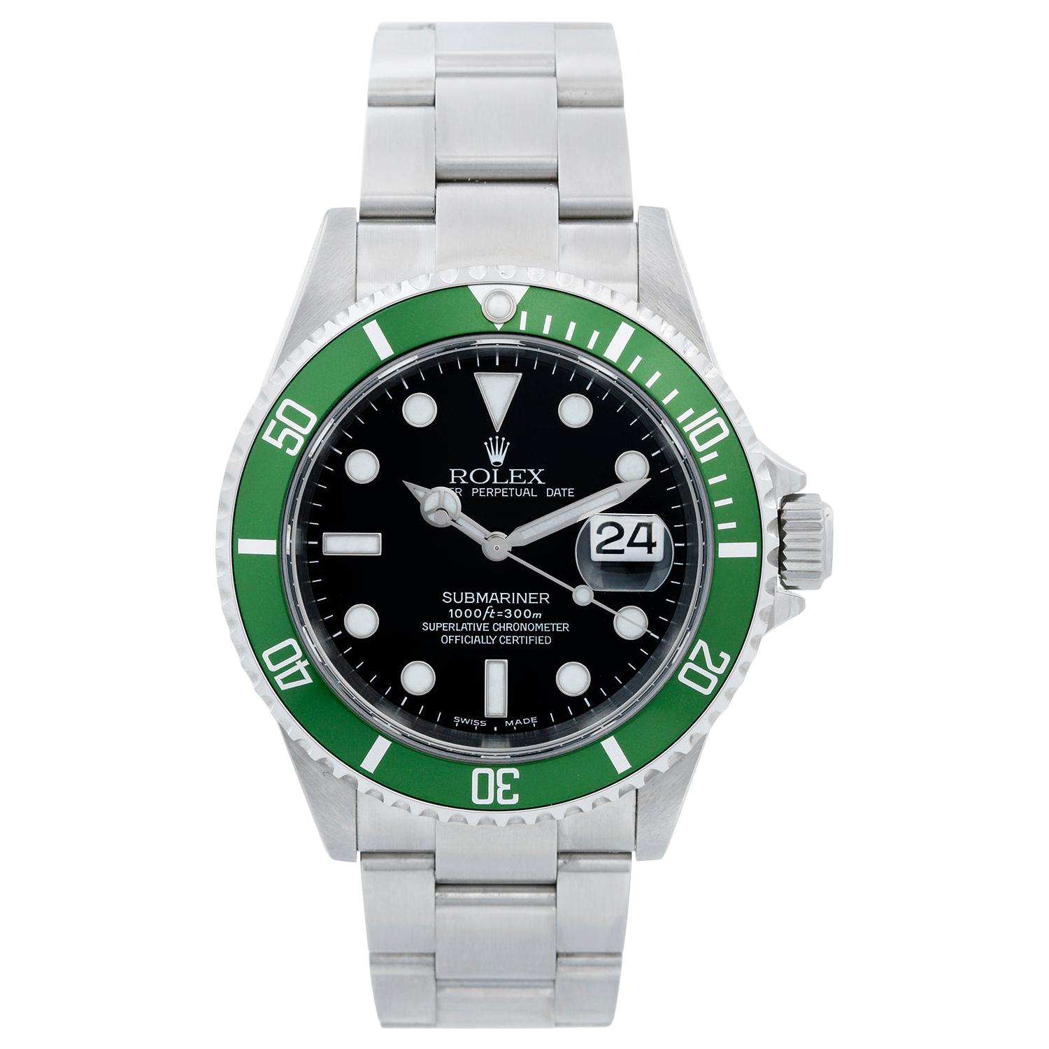 Rolex Rare and Collectible Kermit Submariner Men
s "Flat Four" 16610