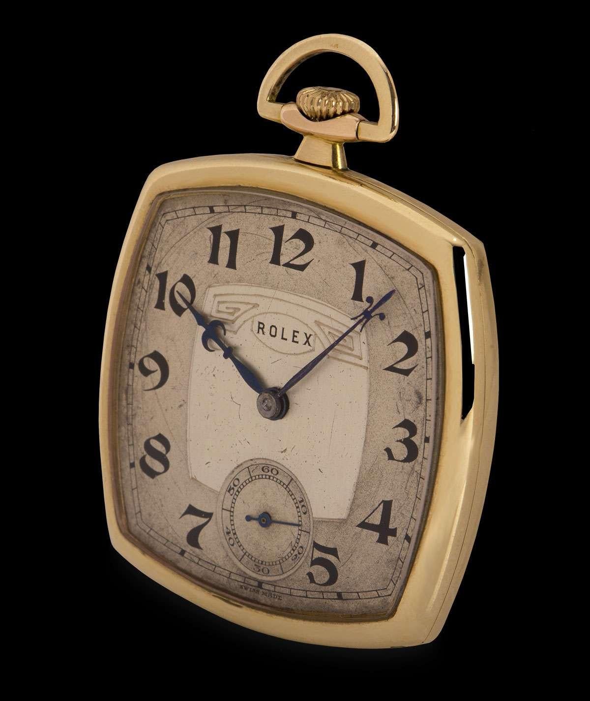 A Rare 9k Yellow Gold Art Deco Open Face Vintage Gents 40mm Pocket Watch, silver dial with art deco arabic numbers, small seconds at 6 0'clock, blued steel hands, a fixed 9k yellow gold bezel, mineral glass, manual wind movement, in excellent