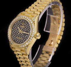 Rolex Rare Datejust Gold Black Pleiade Diamond Dial Diamond Set 69158 Watch