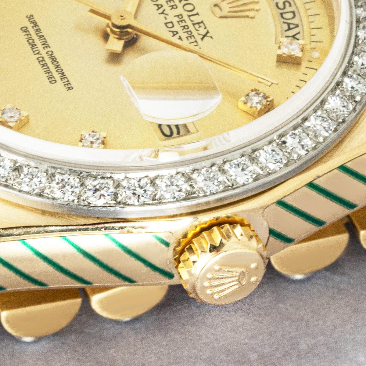 Taille ronde Rolex, rare, Octopus Day-Date, serti de diamants 18048 en vente