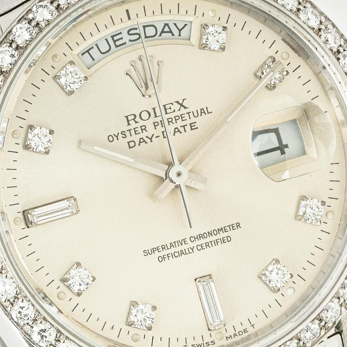 Rolex Seltene Day-Date Platin Diamant Set 18046 (Rundschliff) im Angebot
