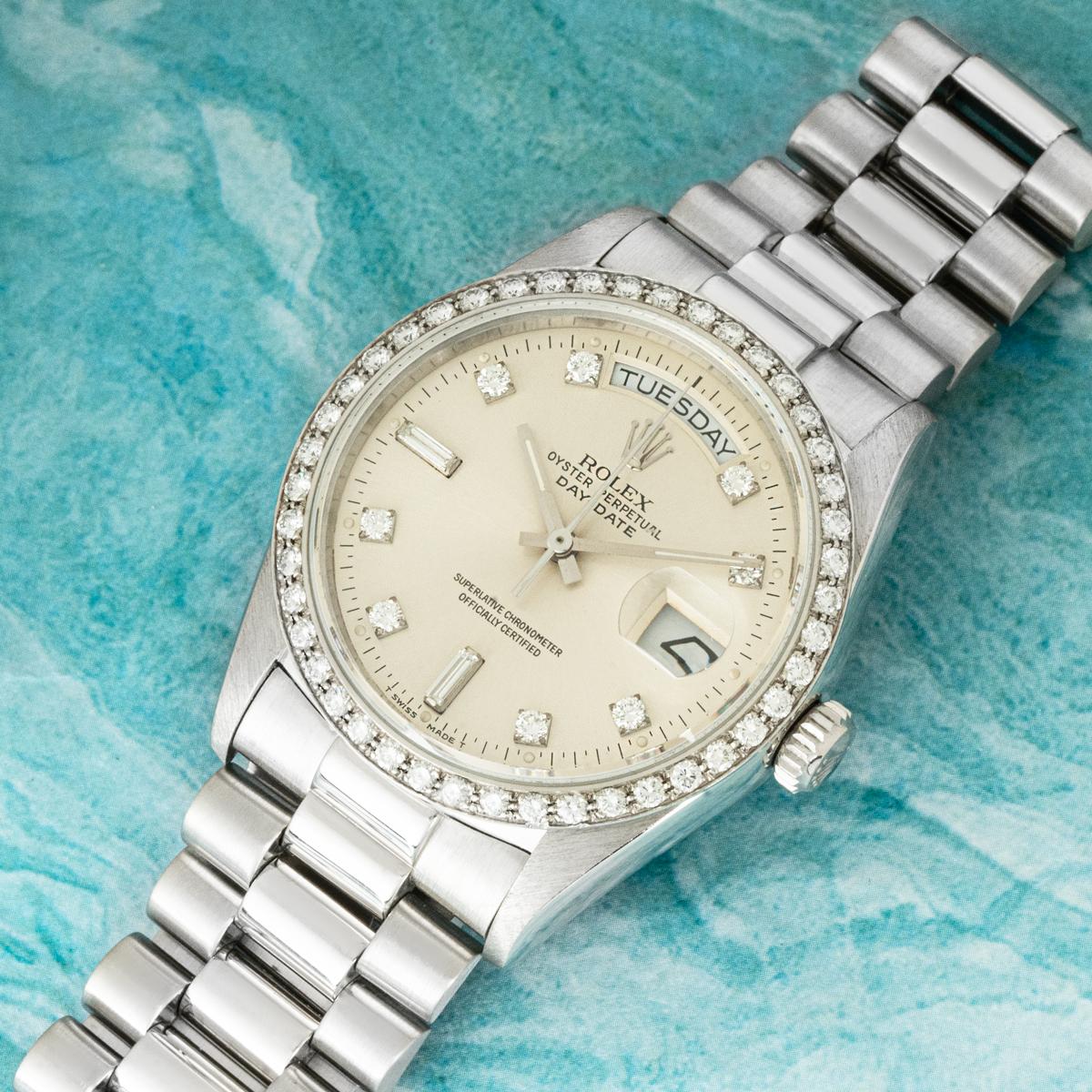 Rolex Seltene Day-Date Platin Diamant Set 18046 im Angebot 2