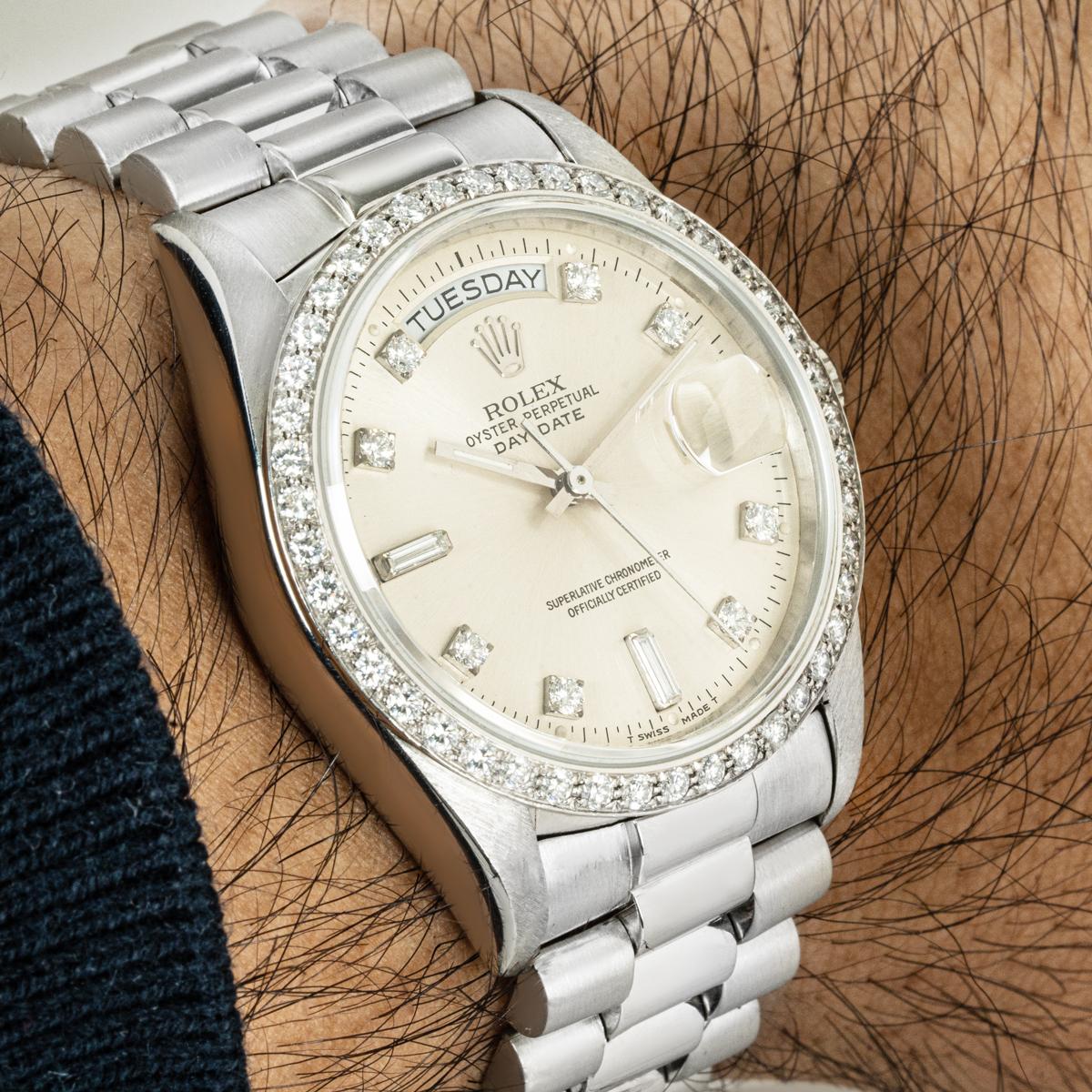 Rolex Seltene Day-Date Platin Diamant Set 18046 im Angebot 3