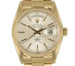 Rolex Rare Day-Date Vintage Men's 18K Yellow Gold Omani Dial Bark Finish 1807