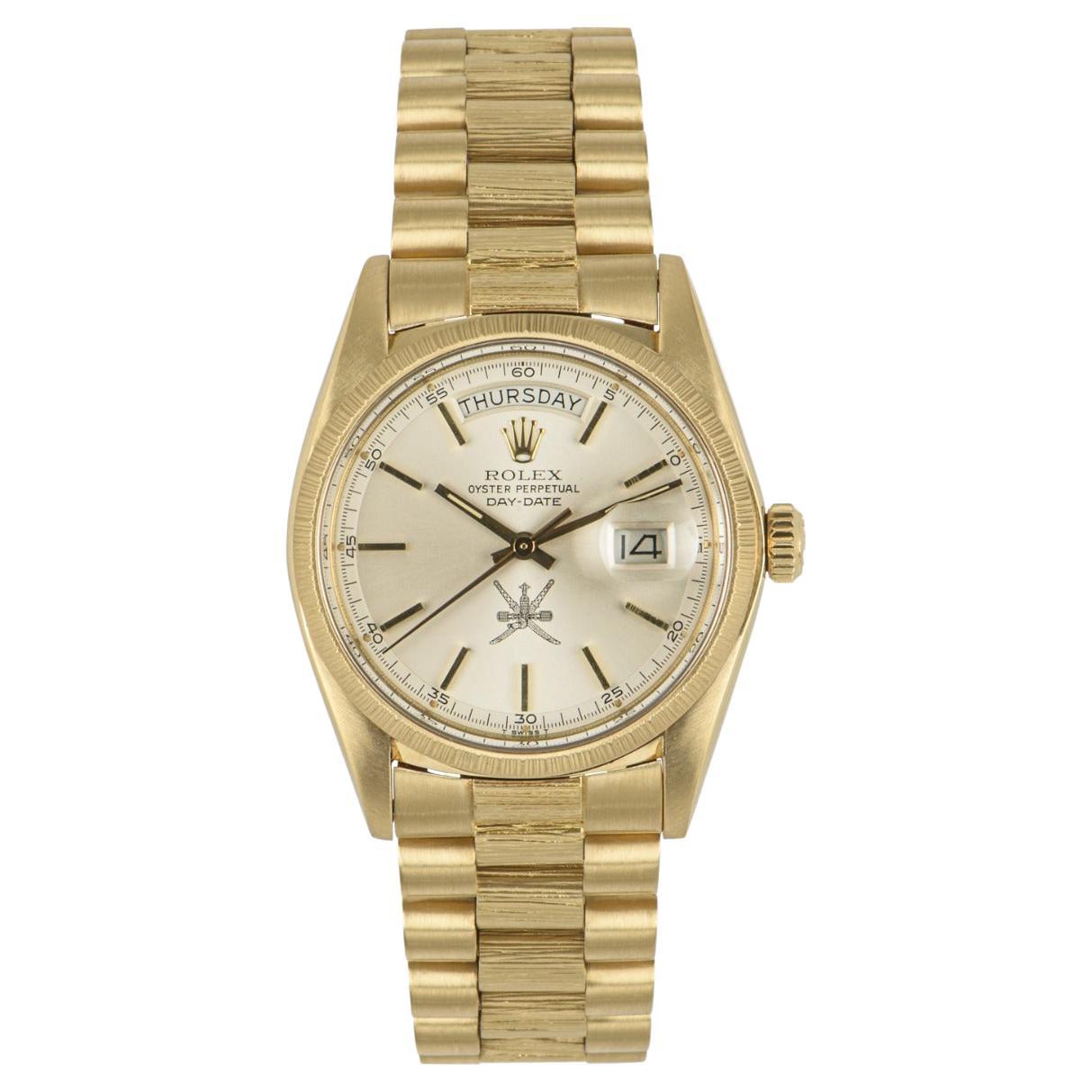 Rolex Raro Day-Date Vintage Hombre Oro Amarillo 18K Esfera Omaní Acabado Bark 1807