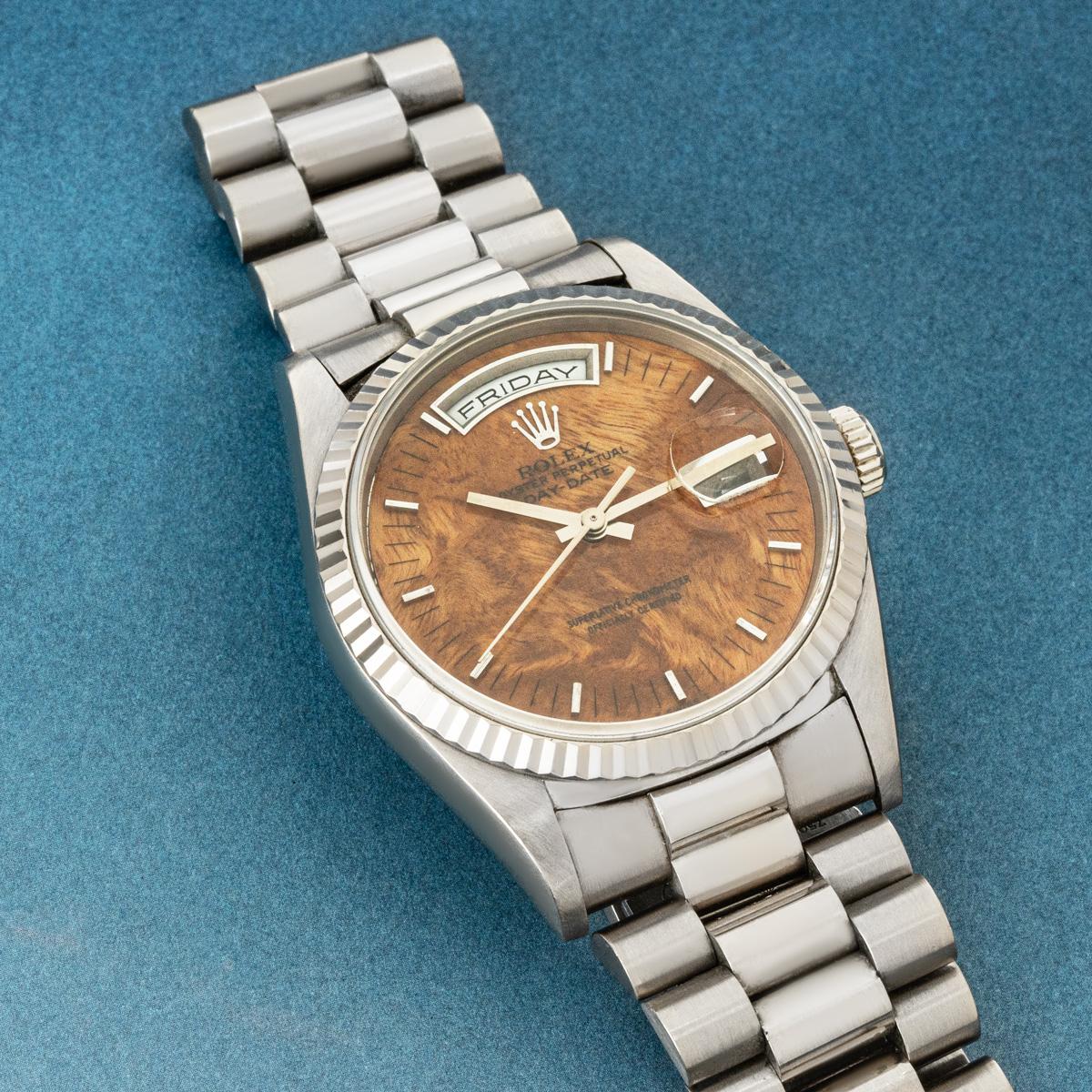 Rolex Rare Day-Date Wood Dial White Gold 18239 For Sale 6