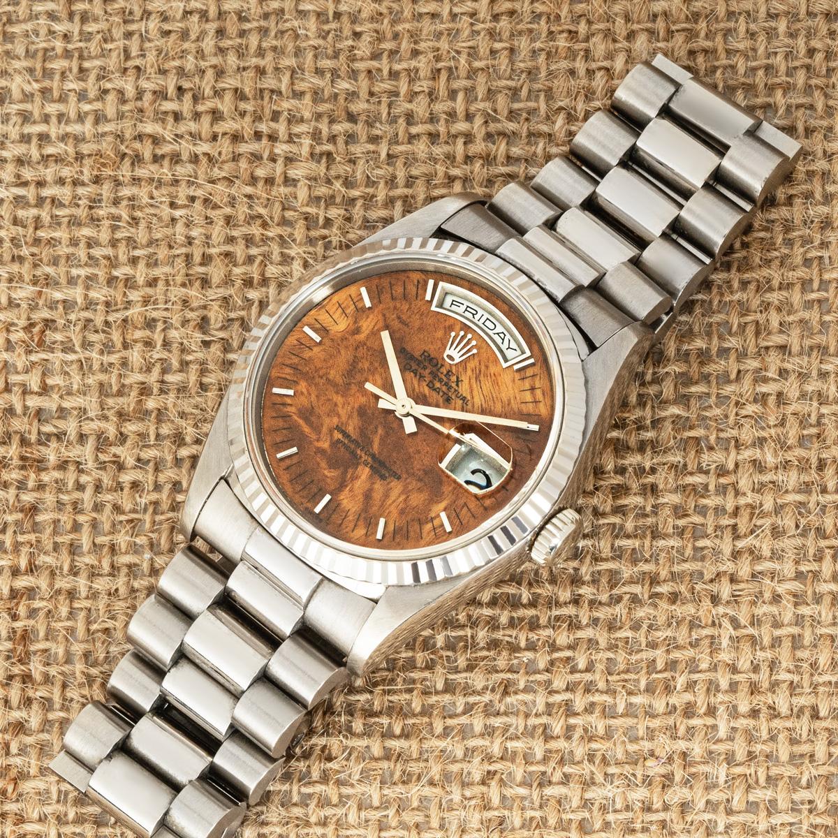 Rolex Rare Day-Date Wood Dial White Gold 18239 For Sale 4