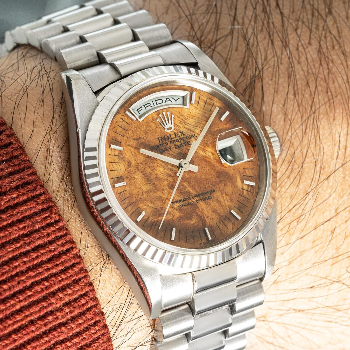 Rolex Rare Day-Date Wood Dial White Gold 18239 For Sale 5