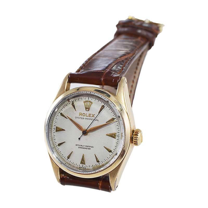 Women's or Men's Rolex Rare Gold Shell Oyster Perpetual from 1952 Oversized Bubble Back Movement For Sale