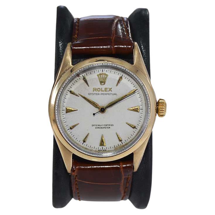 Rolex Rare Gold Shell Oyster Perpetual from 1952 Oversized Bubble Back Movement For Sale