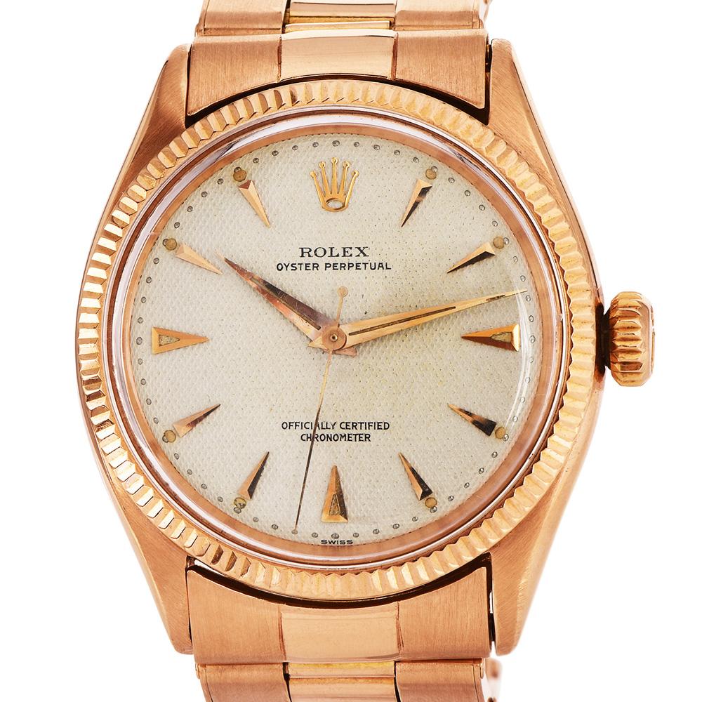 Rolex Rare Oyster Perpetual  6285 HoneycombDial Rose Gold  Watch